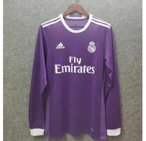 2016-17 Real Madrid Retro Long Sleeve Away Kit Soccer Jersey